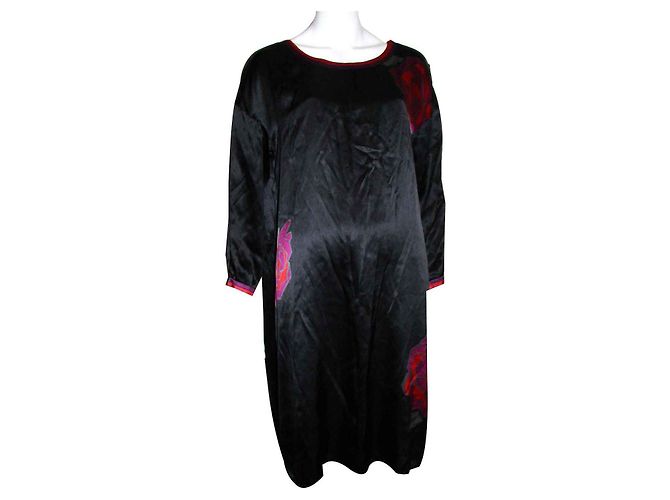 Sonia By Sonia Rykiel Vestido Kaftan Oversized con Rosas Negro Roja Púrpura