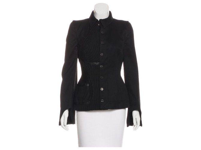 Alexander Mcqueen jacket !! Stunning Unique Black Leather Polyester Wool Nylon  ref.120832