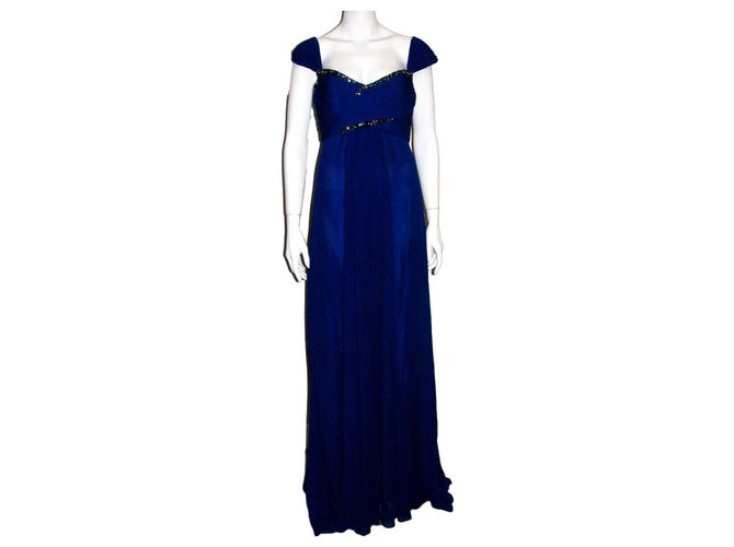 Marchesa Bejeweled vestido de baile Azul Seda  ref.120859