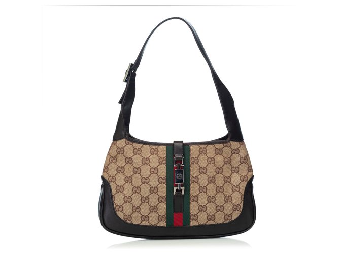 Gucci Brown GG Web Jacquard Jackie Shoulder Bag Multiple colors Beige Leather Cloth  ref.120890