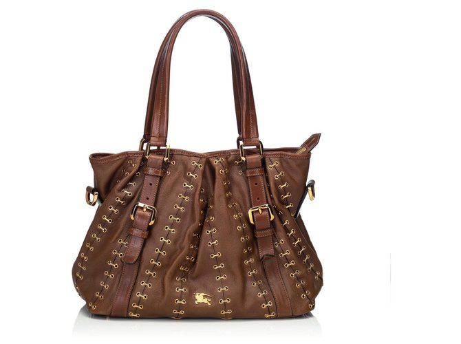 Burberry satchel de cuero marrón Castaño Dorado Metal  ref.120910