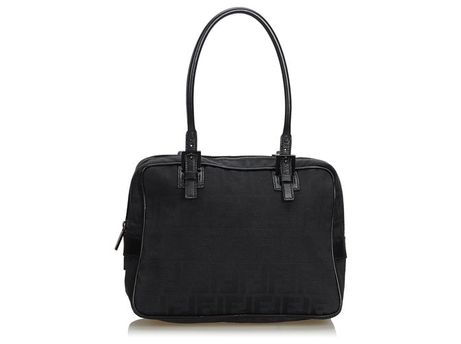 Fendi Black Zucchino Canvas Handbag Leather Cloth Cloth  ref.120926