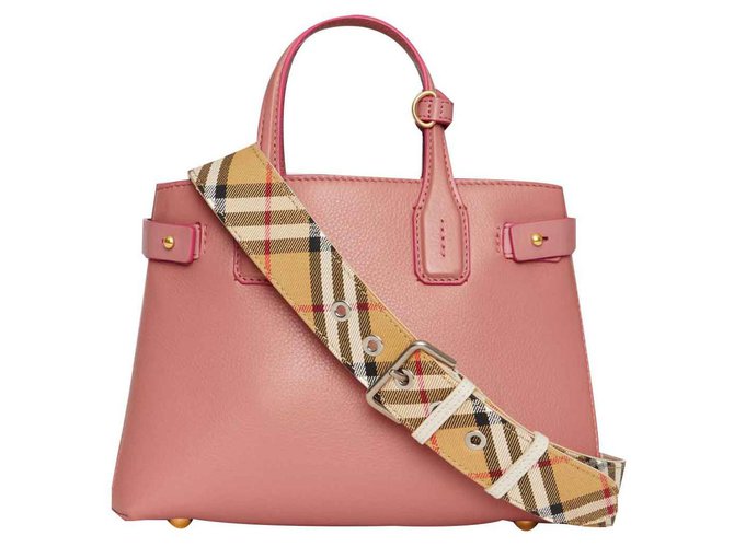 BURBERRY The Banner leather bag with Vintage check pattern Pink  ref.120946