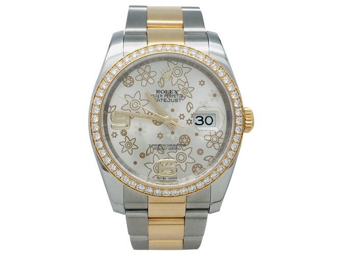 Rolex-Uhr, "Oyster Perpetual Datejust", gelbes Gold, stehlen, Diamanten. Stahl  ref.120957