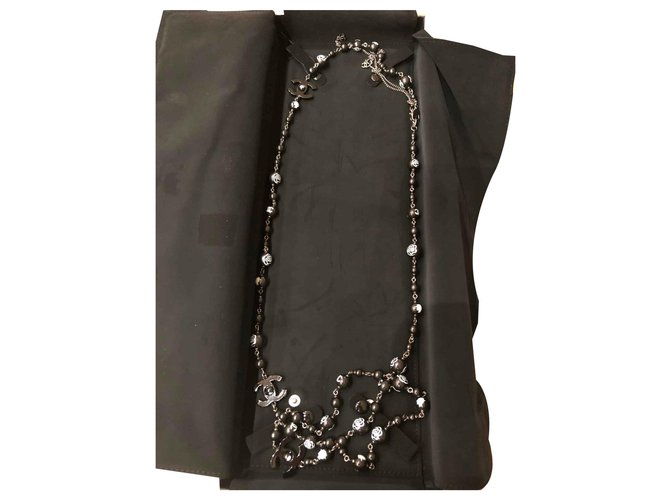 Collana lunga Chanel Coco Mademoiselle Nero Perla  ref.121048