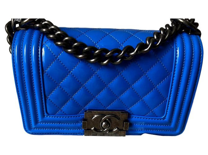 Chanel Boy Bag Small Size Blu Pelle verniciata  ref.121093