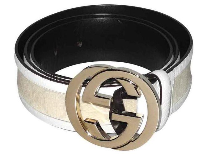 Gucci ceinture Buckle cuir blanc et toile monogrammée Crème  ref.121100
