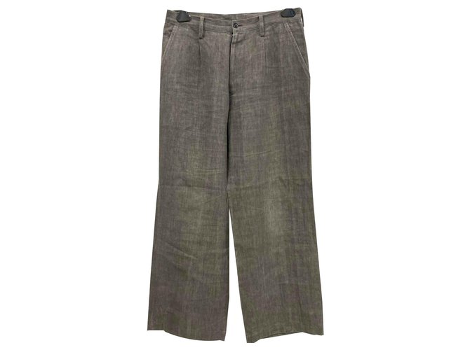 Yohji Yamamoto Pantaloni di lino Taupe Biancheria  ref.121124