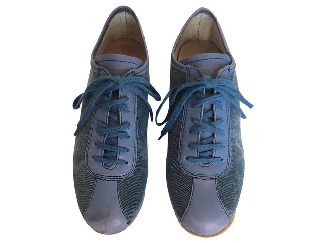 basket sneakers in jeans and leather canvas Elizabeth Stuart 38 Blue Denim  ref.121165