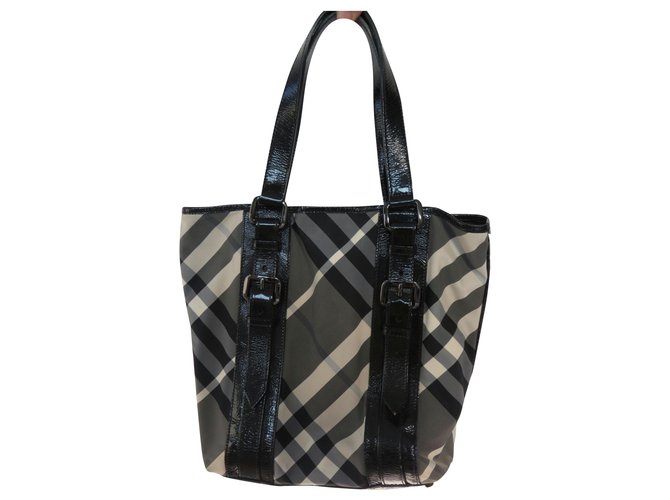 Burberry Handbags Black Grey Leather Cloth  ref.121274