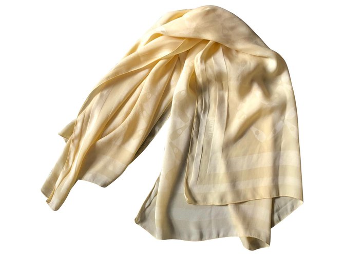 Autre Marque Scarf 100% yellow woven silk patterns tone on tone Perrier  ref.121331