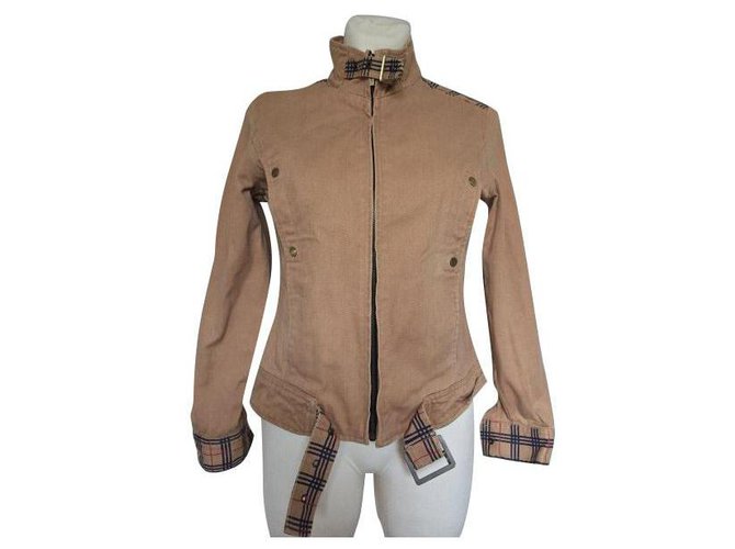 Burberry's Jacket Nero Beige Cotone  ref.121341