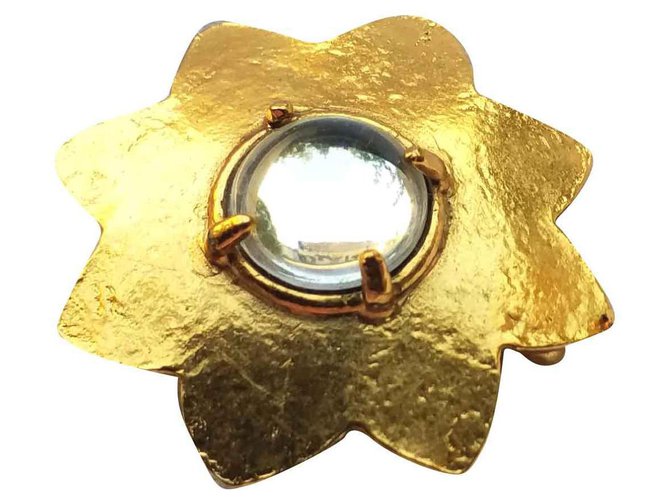 Yves Saint Laurent Broche pendentif dorée Métal Verre  ref.121503