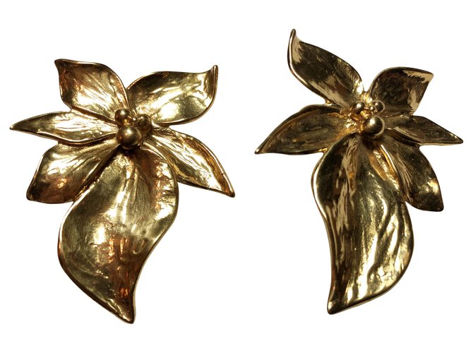 Jean Louis Scherrer Brincos clipe de flor Dourado Metal  ref.121510