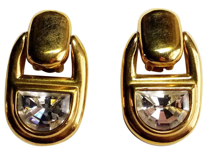Guy Laroche White rhinestone clip earrings Golden Metal Glass  ref.121513