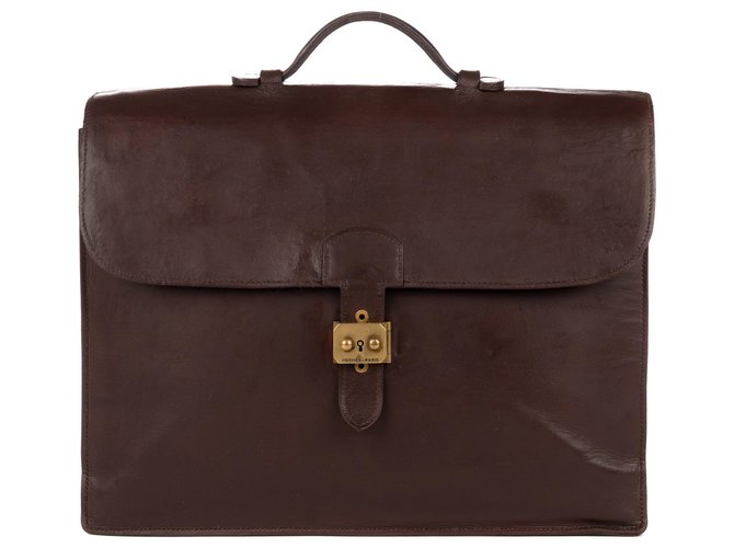 Hermès Bolsa de despacho Hermes 38 caixa de couro marrom cm restaurada!  ref.121537