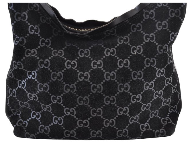 Gucci Sherry Line GG Hand Bag Black Suede  ref.121550