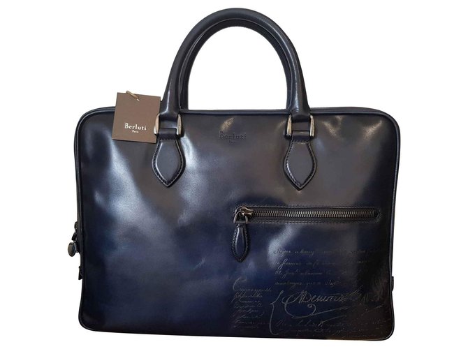schoolbag Berluti Blue Leather  ref.121554