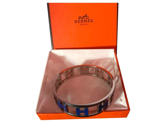 Hermès Bracciale Hermes Vintage "H Turners" in Argento e Blu Email  ref.121564