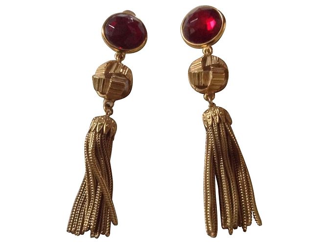 Autre Marque Orecchini YSL Cabochon Rosso Placcati Oro
