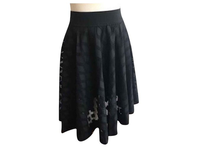 Sandro New asymmetrical wide skirt in black lace Polyester  ref.121591