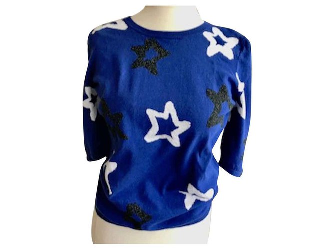 Jc De Castelbajac Handmade pretty blue sweater with stars Dark blue Cotton  ref.121598