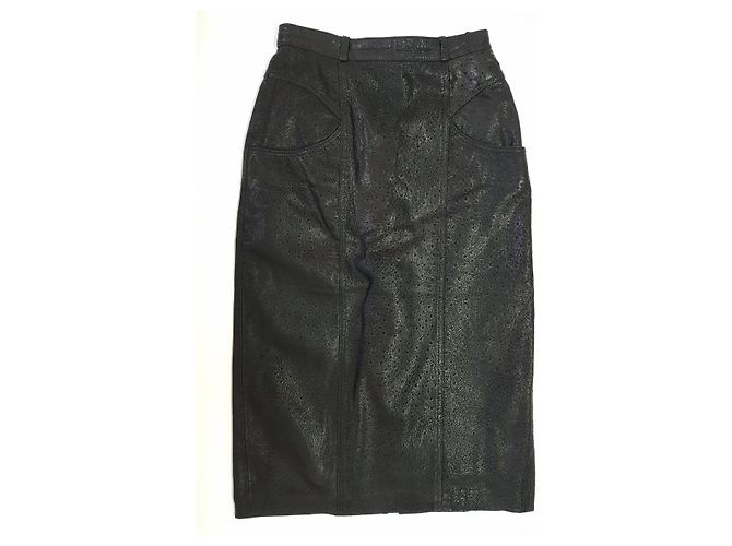 Autre Marque Falda de cuero de cordero negra talla 36 Negro