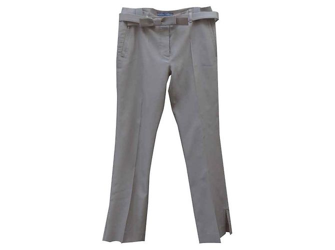 Calça Prada bege de seda e lã Cru