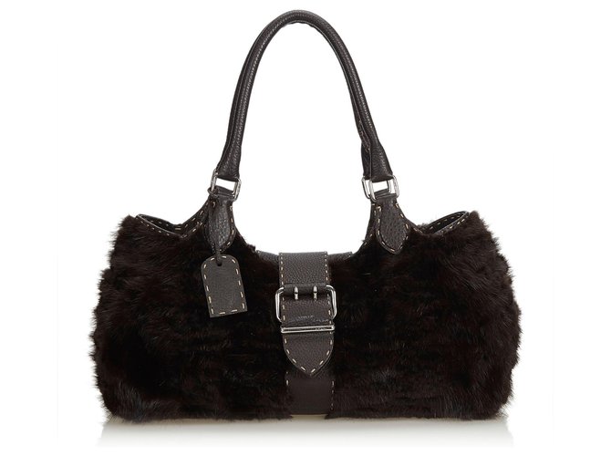 Fendi Black Selleria Fur Shoulder Bag Leather  ref.121720