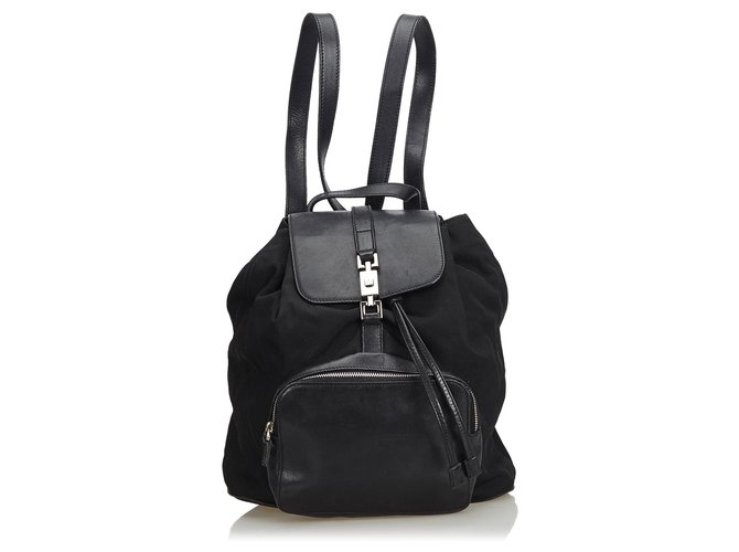 Gucci Black Leather Jackie Drawstring Backpack  ref.121773