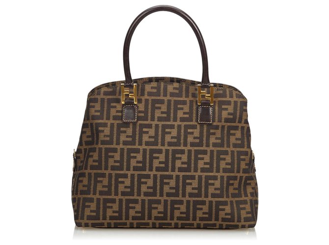 Fendi Brown Zucca Jacquard Handbag Leather Cloth  ref.121774