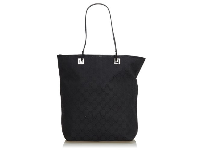 Gucci Black GG Canvas Tote Bag Leather Cloth Cloth  ref.121784
