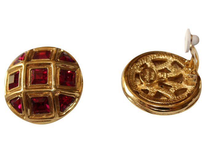 Jean Louis Scherrer Red and gold clip earrings Golden Metal Glass  ref.121830