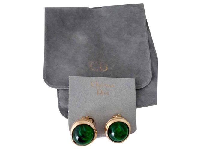 Christian Dior Brincos Verde escuro Banhado a ouro  ref.121859
