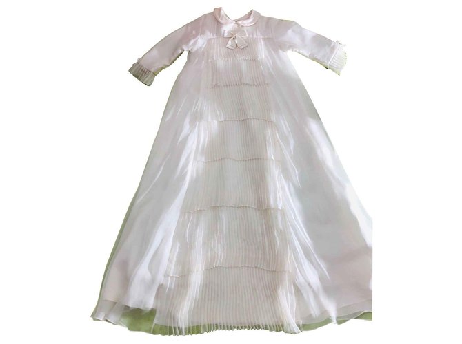 Baby Dior Vestido ceremonia bautizo Blanco roto Seda  ref.121880