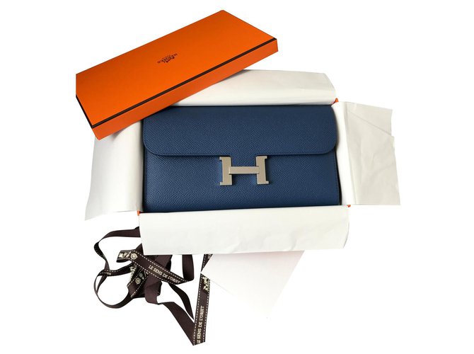 Hermès Portefeuille Constance Azul Couro  ref.121916