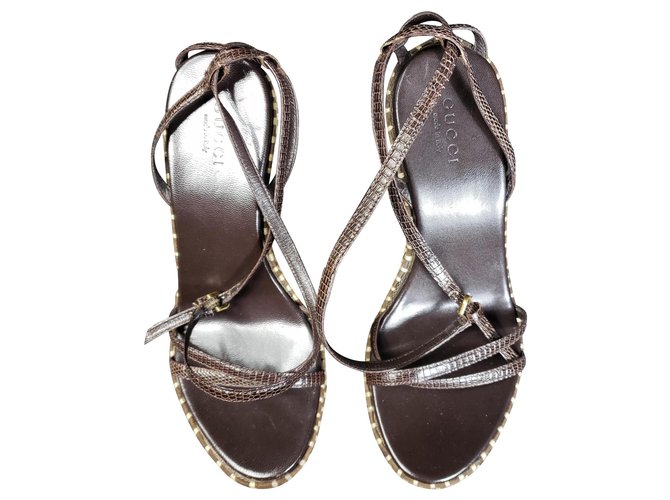 Gucci Sandals Brown Leather Cloth  ref.121938