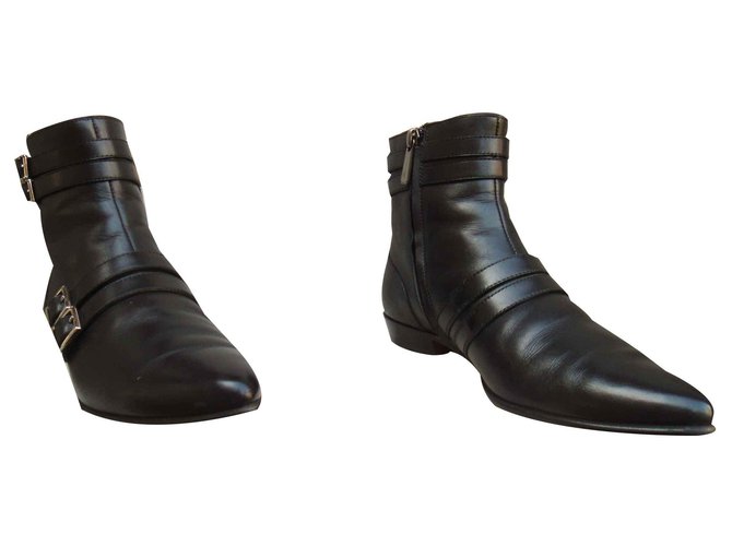 Sergio Rossi buckled boots Black Leather  ref.121952