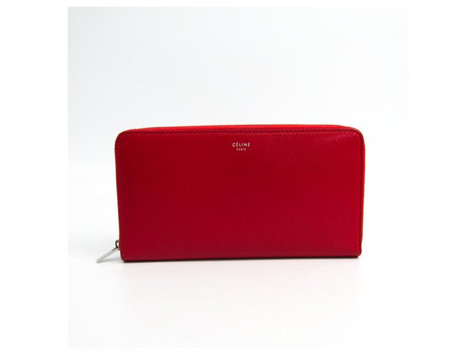 Céline Celine Red Zipped Multifunction Wallet Rosso Pelle Vitello simile a un vitello  ref.121968