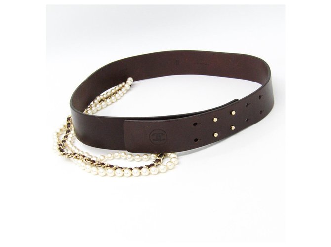 Chanel Brown Leather and Pearl Belt Pony-style calfskin  ref.121970