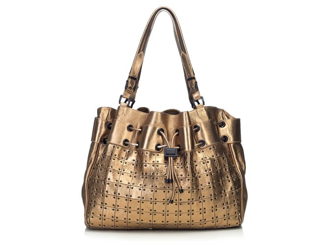 Burberry Gold Warrior Drawstring Tote Bag Golden Leather  ref.121978