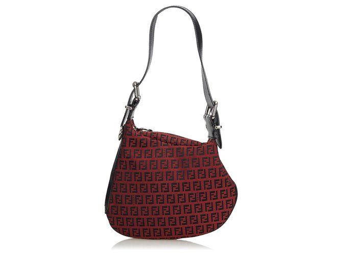 Fendi Red Zucchino Canvas Oyster Bag Leather Cloth Cloth  ref.121979