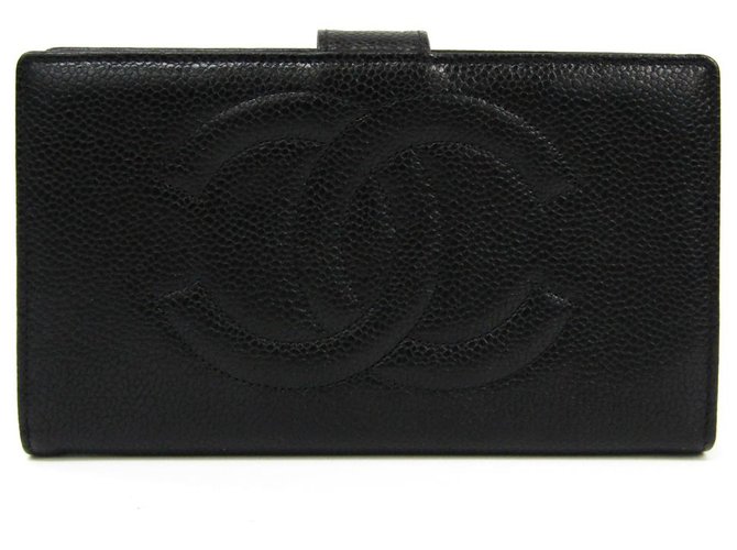 Portafoglio Chanel nero con caviale Pelle  ref.121980
