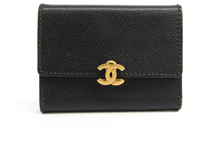 Chanel Black Leather Tri-fold Wallet Pony-style calfskin  ref.122008