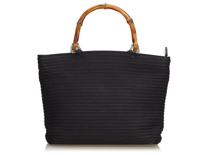 Gucci Black Nylon Bamboo Handbag Preto Pano  ref.122028