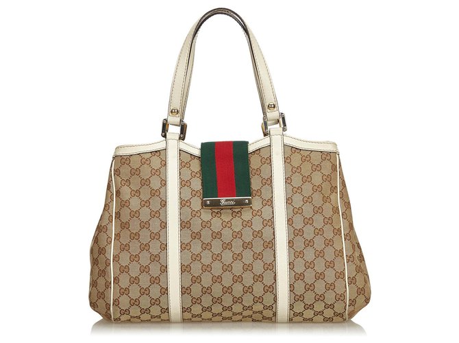 Gucci Brown GG Jacquard nouveau sac cabas Web pour femmes Cuir Tissu Marron Multicolore  ref.122033