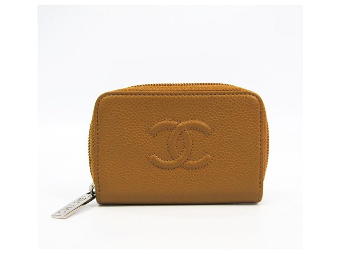 Chanel Brown Caviar Compact Card Case Light brown Leather  ref.122046