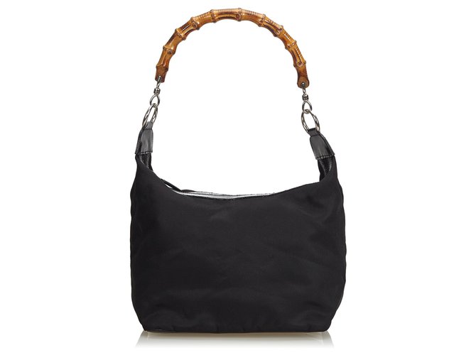 Gucci Black Bamboo Nylon Handbag Leather Cloth  ref.122057