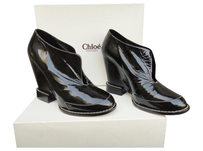 low boots compensées Chloé Cuir vernis Noir  ref.122095