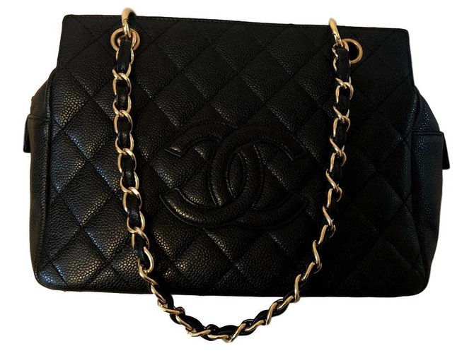 Chanel small shopping bag Black Leather  ref.122101